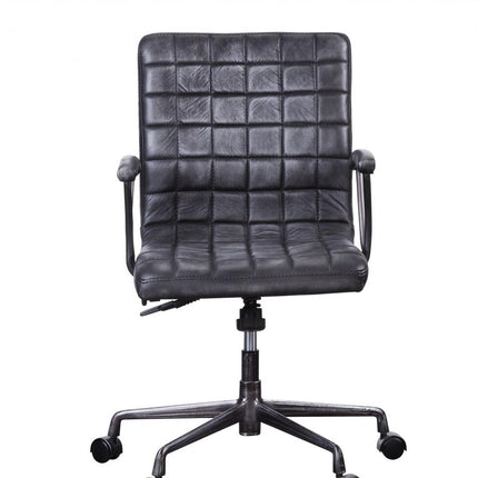 24" X 25" X 36" Vintage Black Top Grain Leather Aluminum Metal Upholstered (Seat) Casters Engineered Wood Executive Office Chair