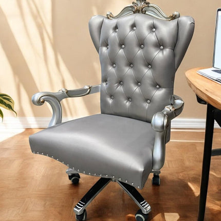 Gray Faux Leather Tufted Seat Swivel Adjustable Executive Chair Leather Back HomeRoots