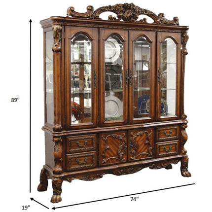 19" X 74" X 89" Cherry Oak Wood Poly Resin Glass Hutch  Buffet HomeRoots