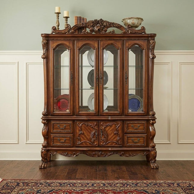 19" X 74" X 89" Cherry Oak Wood Poly Resin Glass Hutch  Buffet HomeRoots