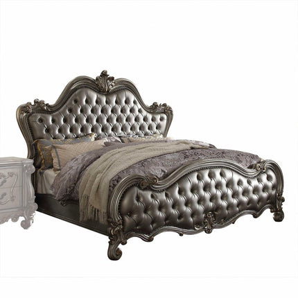 73" X 99" X 72" Silver Pu Antique Platinum Upholstery Poly Resin Queen Bed HomeRoots