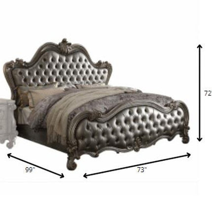 73" X 99" X 72" Silver Pu Antique Platinum Upholstery Poly Resin Queen Bed HomeRoots
