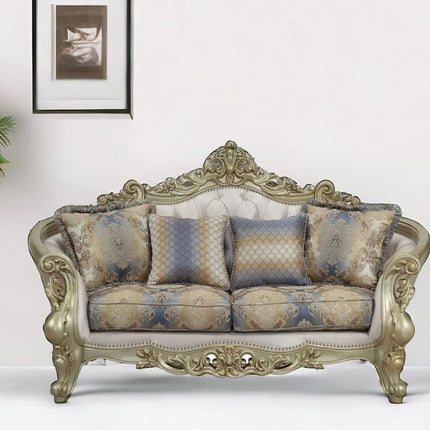 78" Gold Floral Loveseat and Toss Pillows HomeRoots