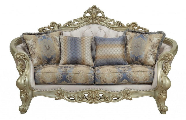 78" Gold Floral Loveseat and Toss Pillows HomeRoots