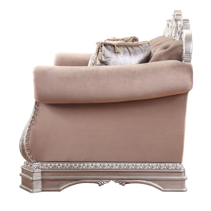 80" Champagne Velour Loveseat and Toss Pillows HomeRoots
