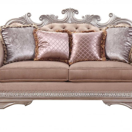 80" Champagne Velour Loveseat and Toss Pillows HomeRoots