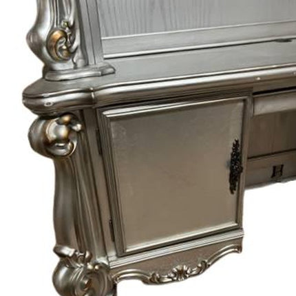 21" Platinum Solid Wood Peninsula Wall Mounted Computer Desk With Four Cabinets Five Drawers HomeRoots