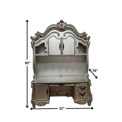 21" Platinum Solid Wood Peninsula Wall Mounted Computer Desk With Four Cabinets Five Drawers HomeRoots