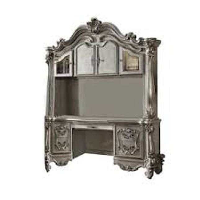 21" Platinum Solid Wood Peninsula Computer Desk With Four Cabinets Five Drawers HomeRoots