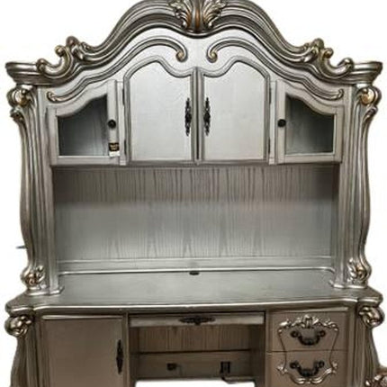 21" Platinum Solid Wood Peninsula Wall Mounted Computer Desk With Four Cabinets Five Drawers HomeRoots