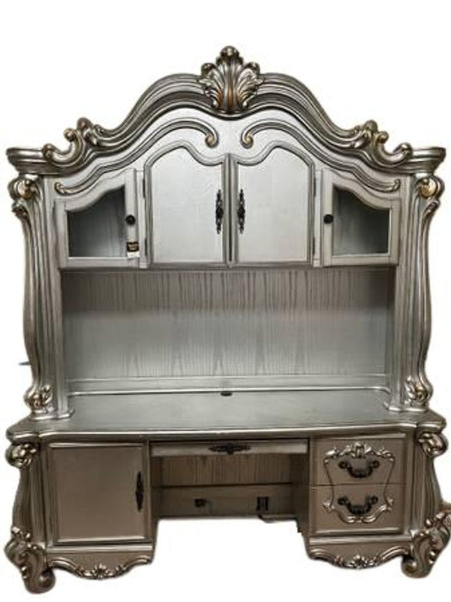 21" Platinum Solid Wood Peninsula Wall Mounted Computer Desk With Four Cabinets Five Drawers HomeRoots