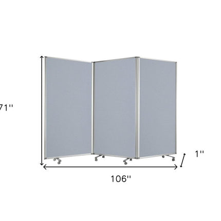 71" Gray Iron Folding Three Panel Screen Room Divider