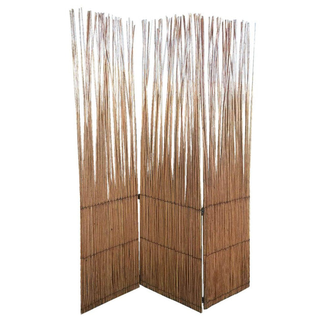 69" Brown Wood and Metal Folding Three Panel Screen Room Divider HomeRoots
