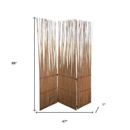 69" Brown Wood and Metal Folding Three Panel Screen Room Divider HomeRoots