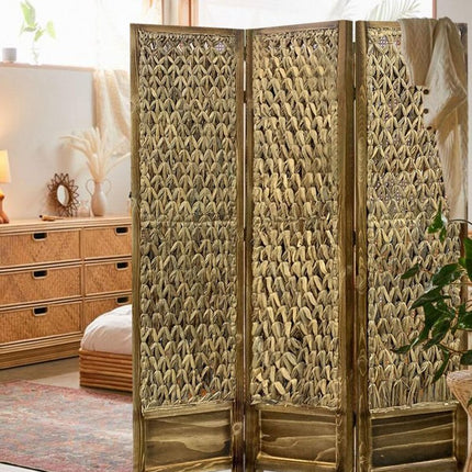 67" Brown Folding Three Panel Screen Room Divider HomeRoots