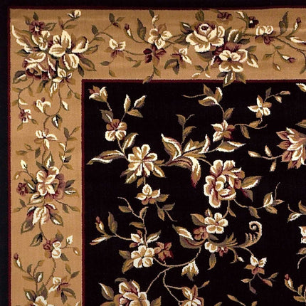 9' X 13' Tan Black And Beige Floral Vines Area Rug HomeRoots