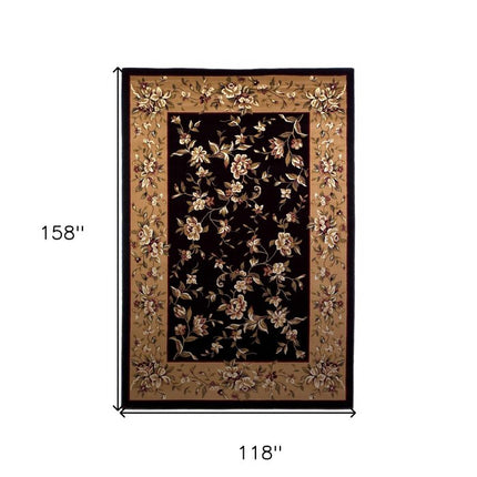 9' X 13' Tan Black And Beige Floral Vines Area Rug HomeRoots