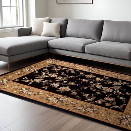 9' X 13' Tan Black And Beige Floral Vines Area Rug HomeRoots