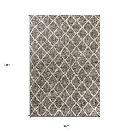 9' X 13' Dark Gray And Ivory Wool Diamond Hand Woven Area Rug HomeRoots
