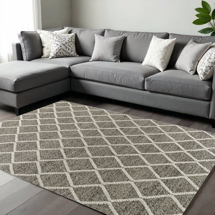 9' X 13' Dark Gray And Ivory Wool Diamond Hand Woven Area Rug HomeRoots