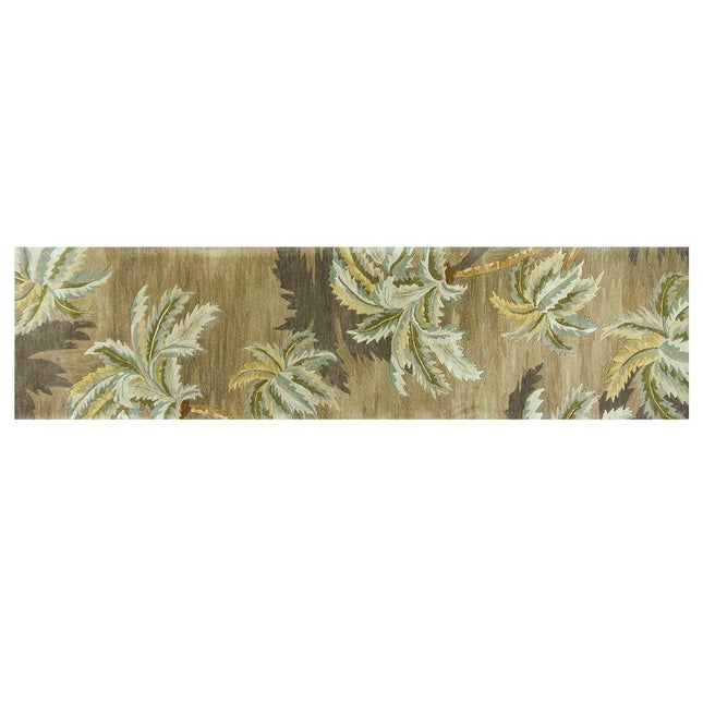 10' Moss Green And Yellow Wool Tropical Botanical Hand Tufted Runner Rug HomeRoots