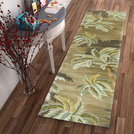 10' Moss Green And Yellow Wool Tropical Botanical Hand Tufted Runner Rug HomeRoots