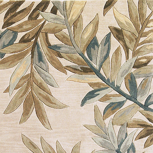 10' Ivory Brown And Blue Wool Botanical Leaves Hand Tufted Area Rug HomeRoots