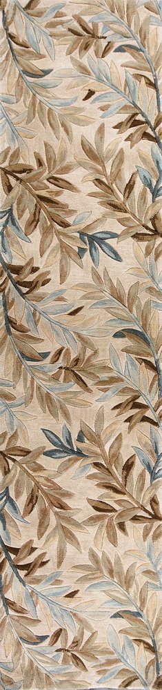 10' Ivory Brown And Blue Wool Botanical Leaves Hand Tufted Area Rug HomeRoots