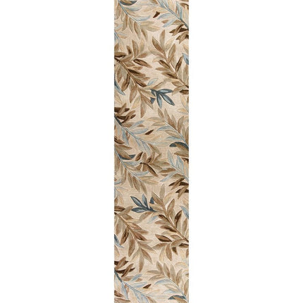 10' Ivory Brown And Blue Wool Botanical Leaves Hand Tufted Area Rug HomeRoots