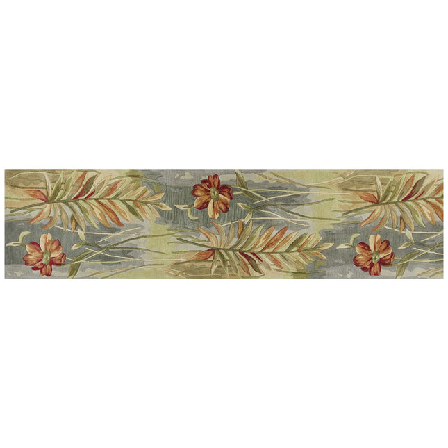 10' Blue And Green Wool Tropical Botanical Hand Tufted Runner Rug HomeRoots