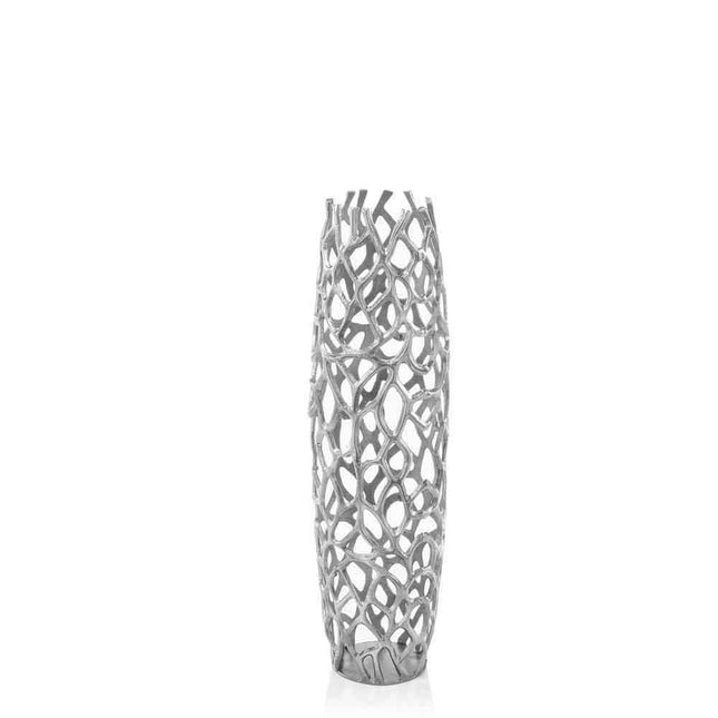 32" Aluminum Silver Twigs Cylinder Floor Vase HomeRoots