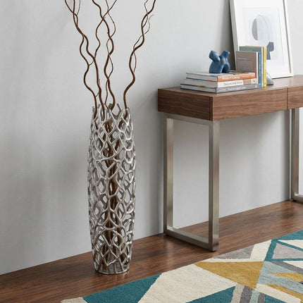 32" Aluminum Silver Twigs Cylinder Floor Vase HomeRoots