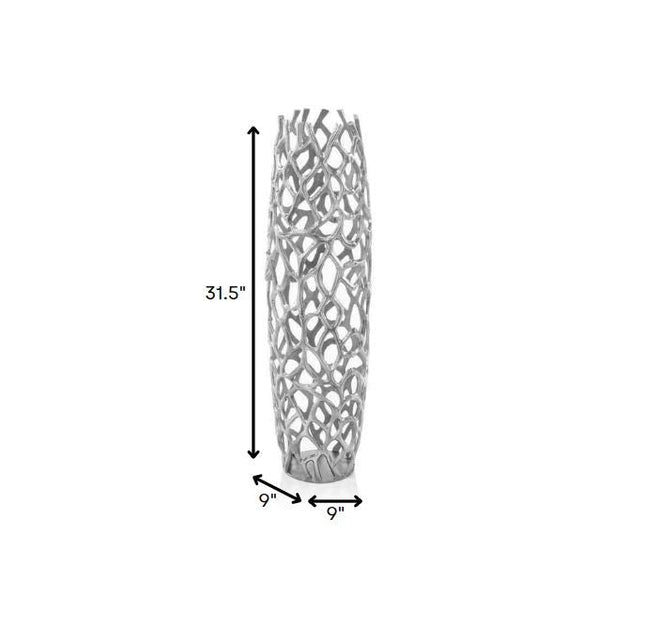 32" Aluminum Silver Twigs Cylinder Floor Vase HomeRoots