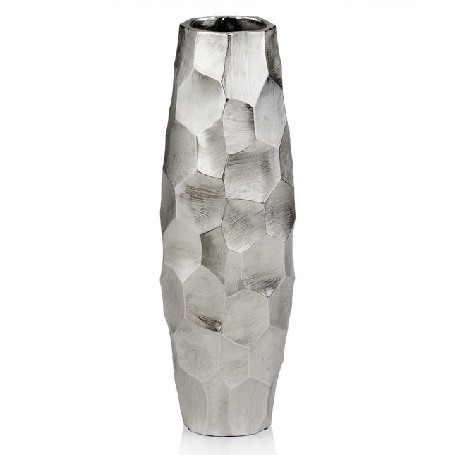 14" Aluminum Silver Faceted Geometric Cylinder Table Vase HomeRoots