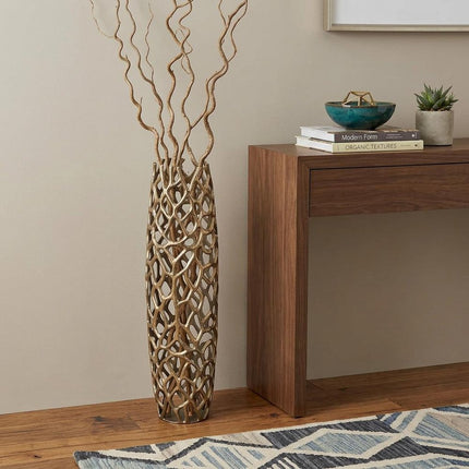32" Aluminum Silver Twigs Cylinder Floor Vase HomeRoots
