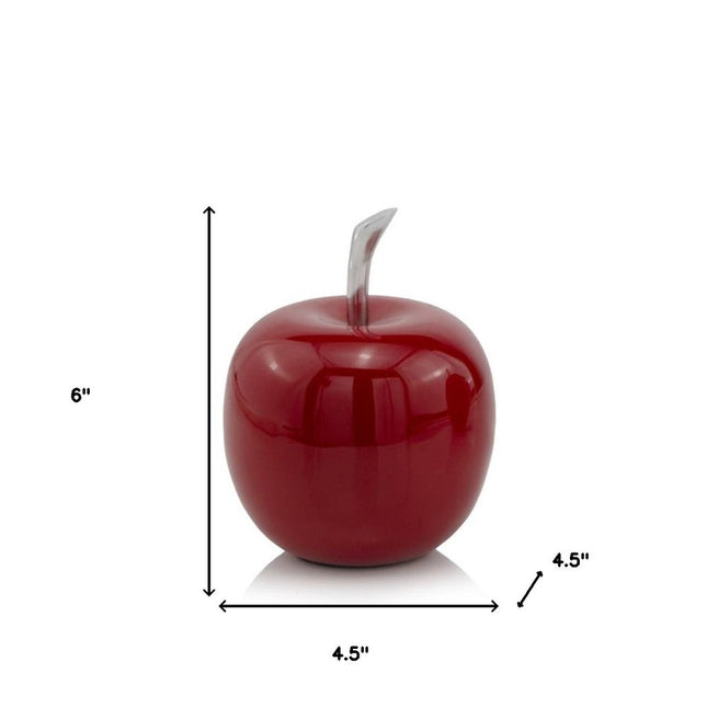 6" Red Aluminum Decorative Apple Tabletop Sculpture HomeRoots