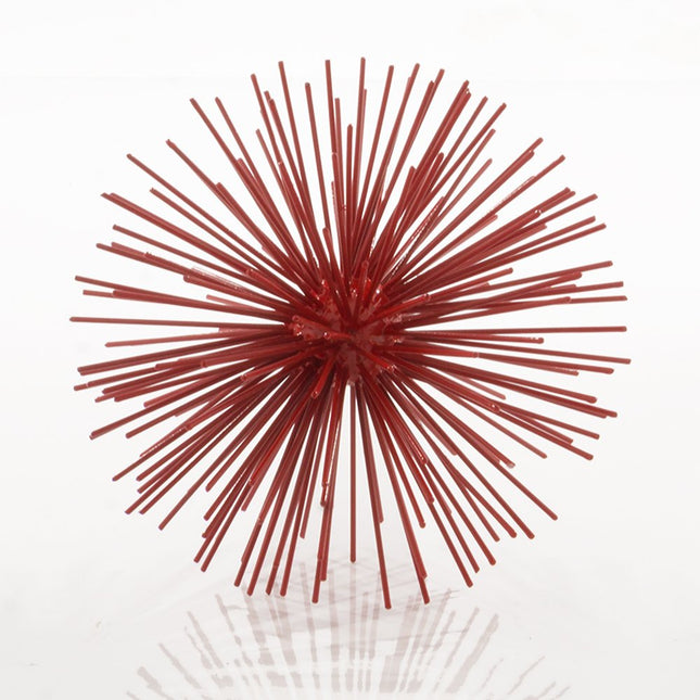 8" Red Spiked Iron Decorative Orb Tabletop Sculpture HomeRoots