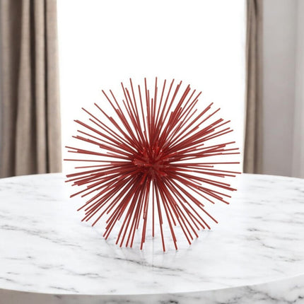8" Red Spiked Iron Decorative Orb Tabletop Sculpture HomeRoots
