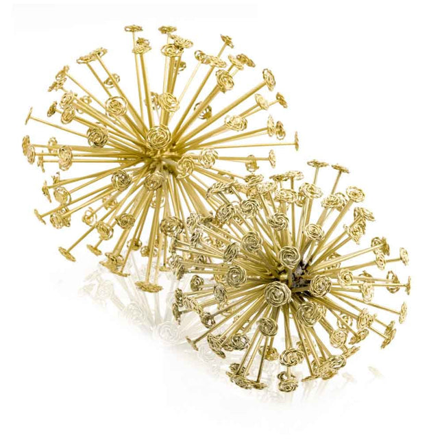 Set of Two Gold Cast Iron Decorative Spiky Sphere Tabletop Sculptures HomeRoots