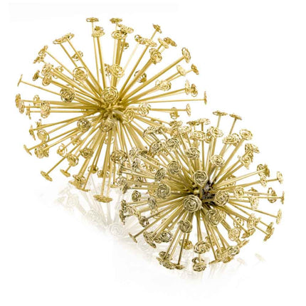 Set of Two Gold Cast Iron Decorative Spiky Sphere Tabletop Sculptures HomeRoots