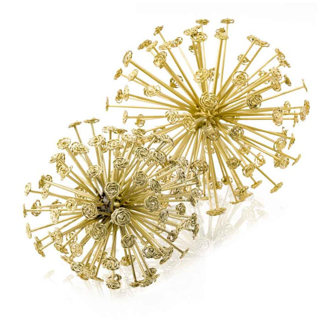 Set of Two Gold Cast Iron Decorative Spiky Sphere Tabletop Sculptures HomeRoots