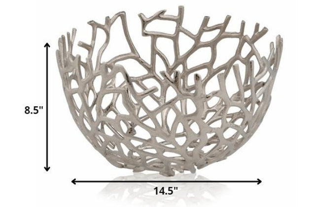 15" Silver Aluminum Twigs Centerpiece Bowl HomeRoots