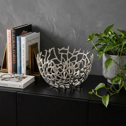15" Silver Aluminum Twigs Centerpiece Bowl HomeRoots