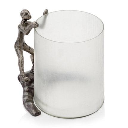 10" Silver And Glass Climbing Man Hurricane Candle Holder HomeRoots