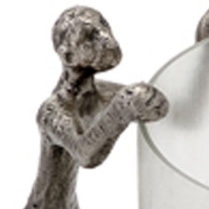 10" Silver And Glass Climbing Man Hurricane Candle Holder HomeRoots
