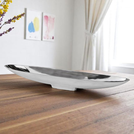 20" Contempo Shiny Silver Short Boat Tray HomeRoots