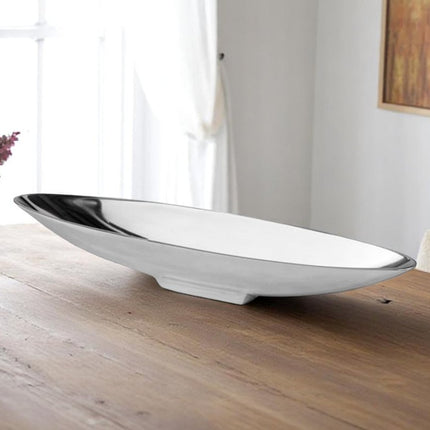 32" Contempo Shiny Silver Long Boat Tray HomeRoots