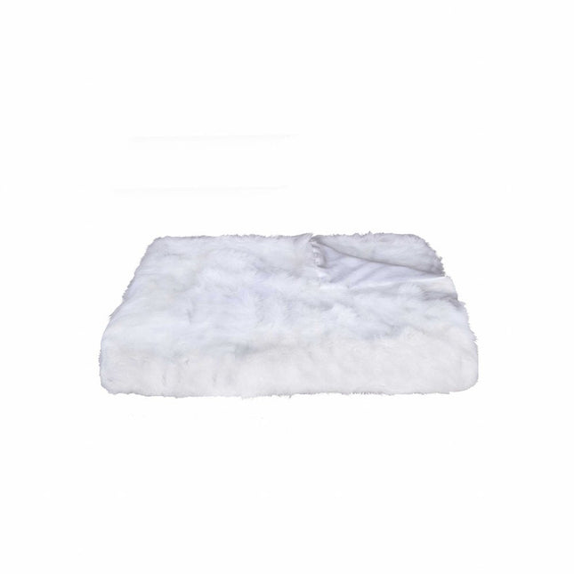 White Knitted Rabbit Solid Color Plush Reversable Throw HomeRoots