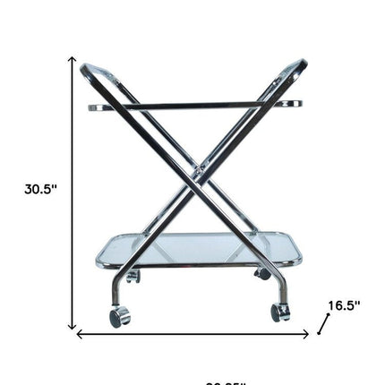 26" Silver Metal and Glass Rolling Bar Cart HomeRoots