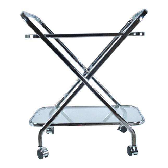 26" Silver Metal and Glass Rolling Bar Cart